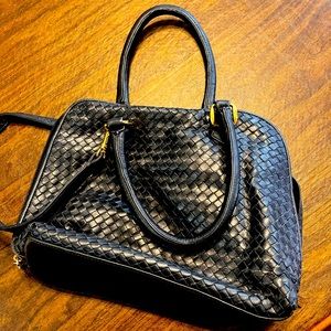Ganson Woven Leather Handbag in Midnight